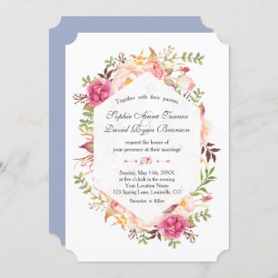 Pink Blush Floral Dusty Blue Geometric Wedding Invitation