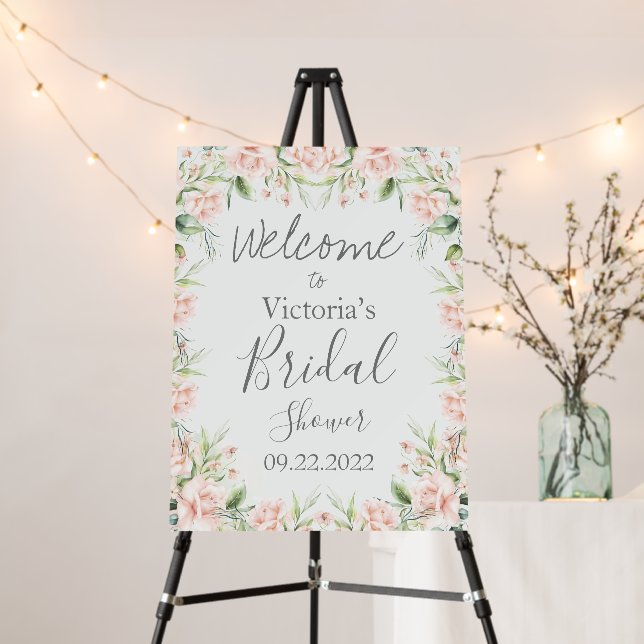 Pink Blush Floral Elegant Name Bridal Shower Foam Board (In Situ (Stand))