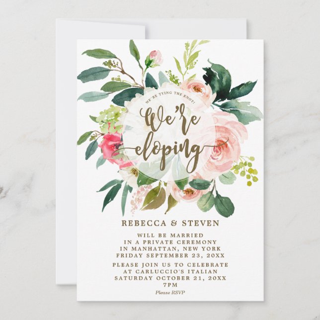 pink blush floral elegant we're eloping invitation (Front)