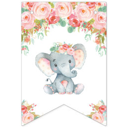 Pink Blush Floral Elephant Baby Shower Birthday Bunting Flags