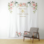 Pink Blush Floral First Holy Communion Photo Prop Tapestry at Zazzle