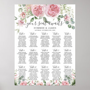 Pink Blush Floral Flowers Wedding Seating Chart