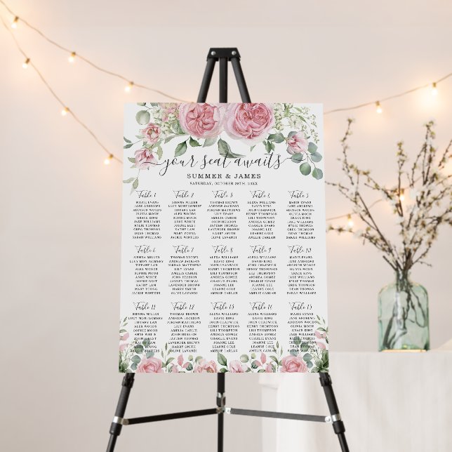 Pink Blush Floral Flowers Wedding Seating Chart Foam Board (In Situ (Stand))