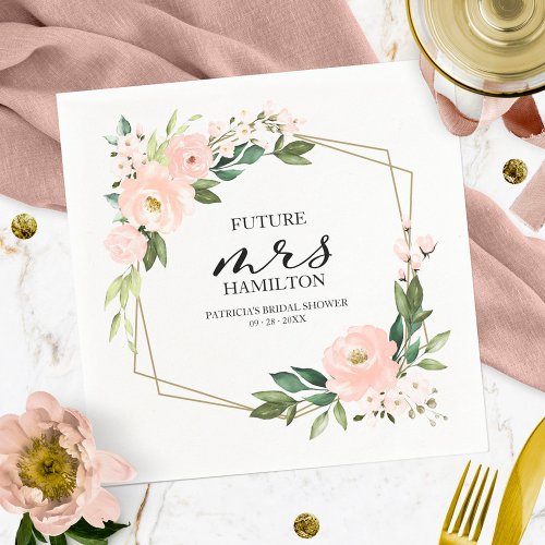 Pink Blush Floral Geometric Bridal Shower Napkins