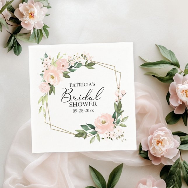 Pink Blush Floral Geometric Bridal Shower Napkins (Creator Uploaded)