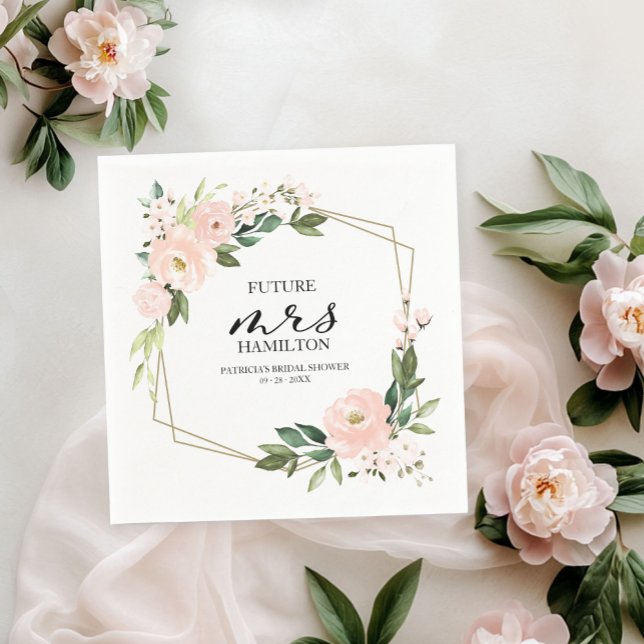 Pink Blush Floral Geometric Bridal Shower Napkins (Creator Uploaded)