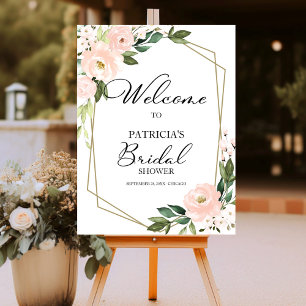 Pink Blush Floral Geometric Bridal Shower Welcome Foam Board