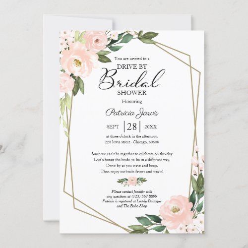 Pink Blush Floral Geometric Drive By Bridal Shower Invitation