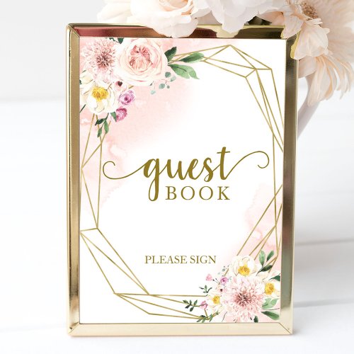 Pink Blush Floral Geometric Guest Book Sign