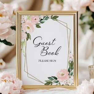 Pink Blush Floral Geometric Guest Book Sign