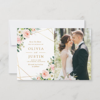 pink blush floral geometric save the date card