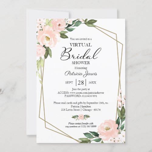 Pink Blush Floral Geometric Virtual Bridal Shower Invitation