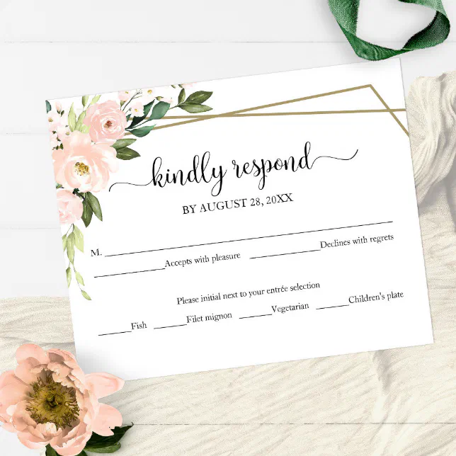 Pink Blush Floral Geometric Wedding RSVP Card | Zazzle