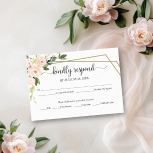 Pink Blush Floral Geometric Wedding RSVP Card