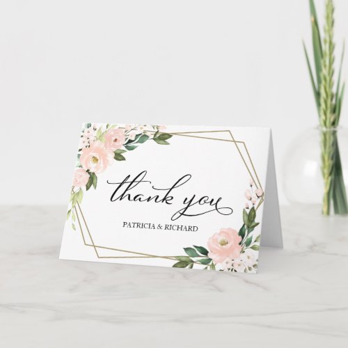 Pink Blush Floral Geometric Wedding Thank You Card