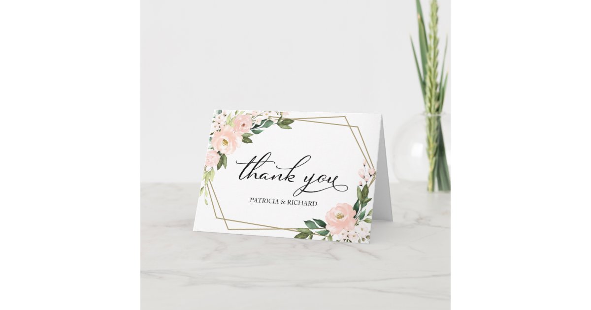 Pink Blush Floral Geometric Wedding Thank You Card | Zazzle