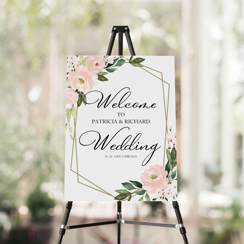 Pink Blush Floral Geometric Wedding Welcome Foam Board