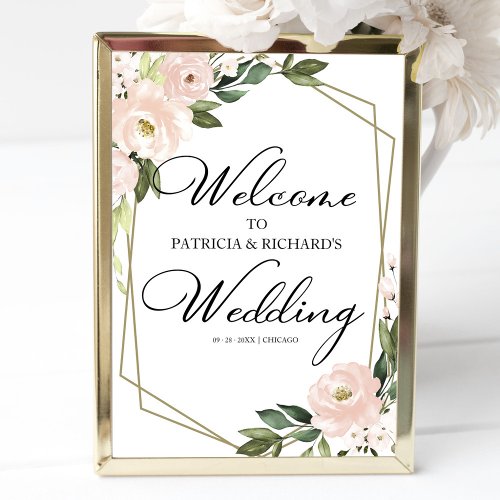 Pink Blush Floral Geometric Wedding Welcome Sign