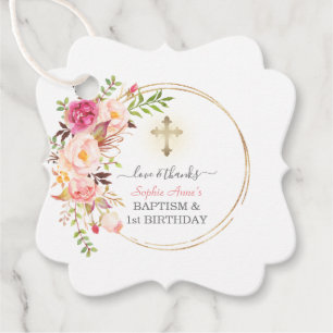 Pink Blush Floral Girl 1st Birthday & Baptism Favor Tags