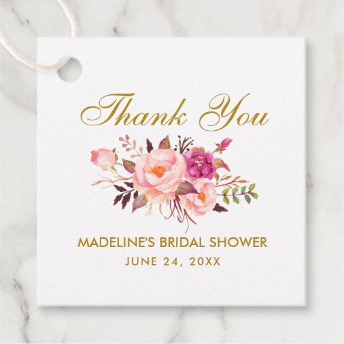 Pink Blush Floral Gold Bridal Shower Thank You Favor Tags