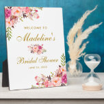 Pink Blush Floral Gold Bridal Shower Welcome Plaque at Zazzle