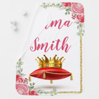 Pink Blush Floral Gold Crown Princess Girl Nursery Baby Blanket