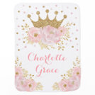 Pink Blush Floral Gold Crown Princess Girl Nursery Baby Blanket Pink Blush Floral Gold Crown Princess Girl Nursery Baby Blanket