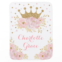 Pink Blush Floral Gold Crown Princess Girl Nursery Baby Blanket Pink Blush Floral Gold Crown Princess Girl Nursery Baby Blanket