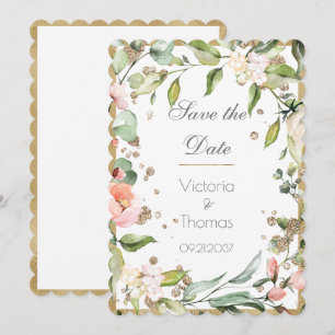 Pink Blush Floral Gold Elegant Botanical Wedding Save The Date