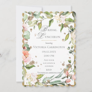 Pink Blush Floral Gold Elegant Bridal Luncheon #45 Invitation
