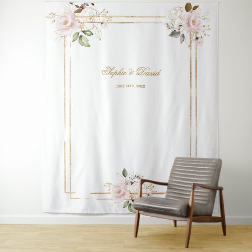 Pink Blush Floral Gold Frame Photo Booth Backdrop