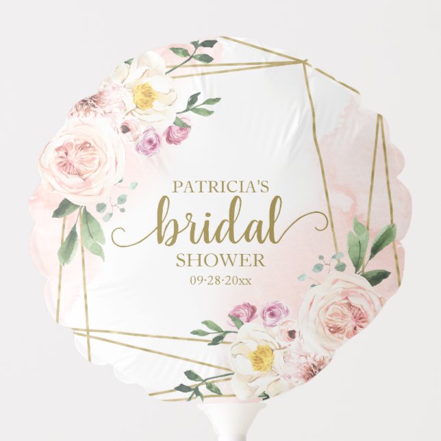 Pink Blush Floral Gold Geometric Bridal Shower Balloon (Front)