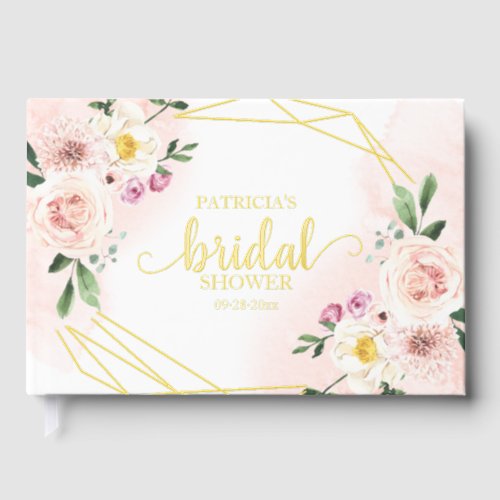 Pink Blush Floral Gold Geometric Bridal Shower  Foil Guest Book