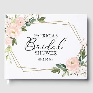 Pink Blush Floral Gold Geometric Bridal Shower Guest Book