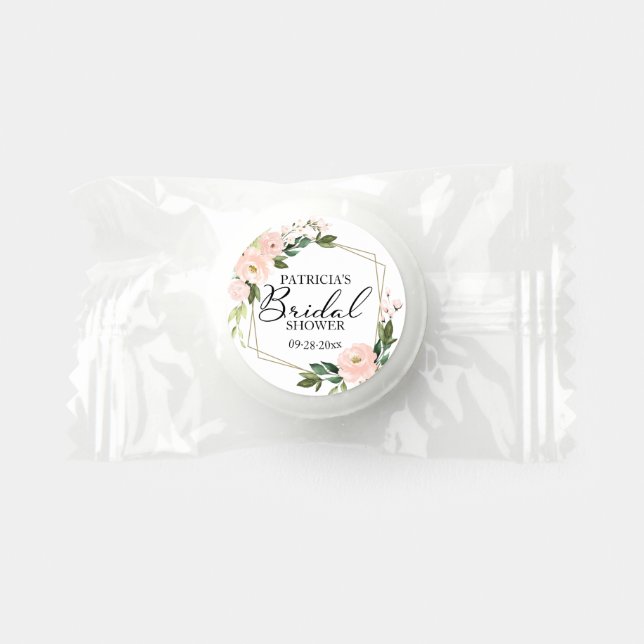 Pink Blush Floral Gold Geometric Bridal Shower Life Saver® Mints (Front)