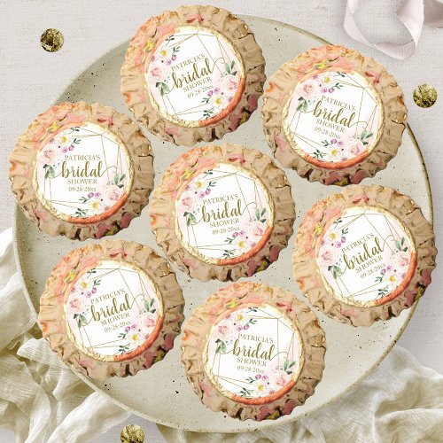 Pink Blush Floral Gold Geometric Bridal Shower Reeses Peanut Butter Cups