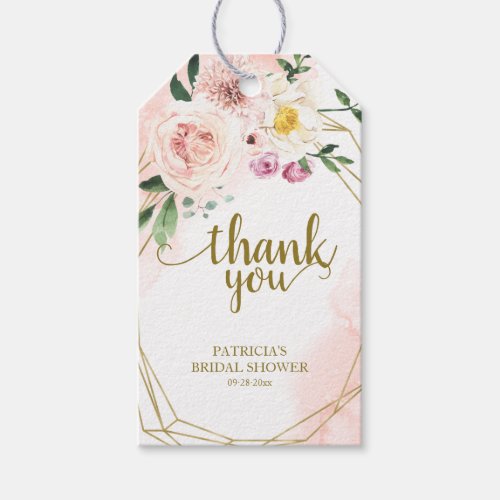 Pink Blush Floral Gold Geometric Favor Thank You Gift Tags