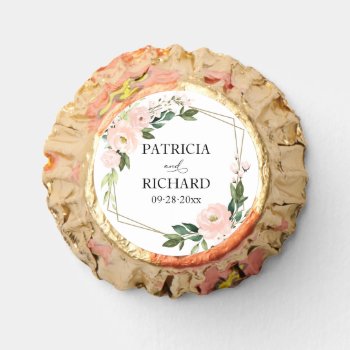 Pink Blush Floral Gold Geometric Wedding Reese's Peanut Butter Cups by StampsbyMargherita at Zazzle