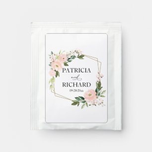 Pink Blush Floral Gold Geometric Wedding Tea Bag Drink Mix