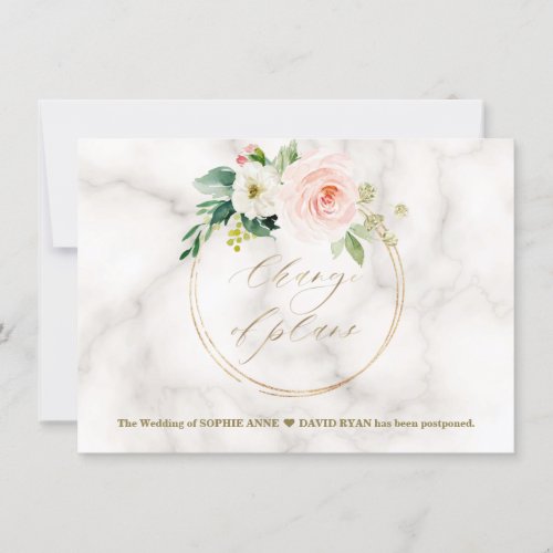 Pink Blush Floral Gold Wedding Change Of Plans Save The Date