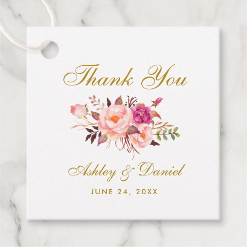 Pink Blush Floral  Gold Wedding Thank You Favor Tags