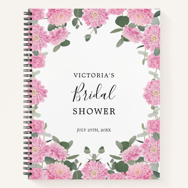 Pink Blush Floral Greenery Bridal Shower Gift List Notebook (Front)