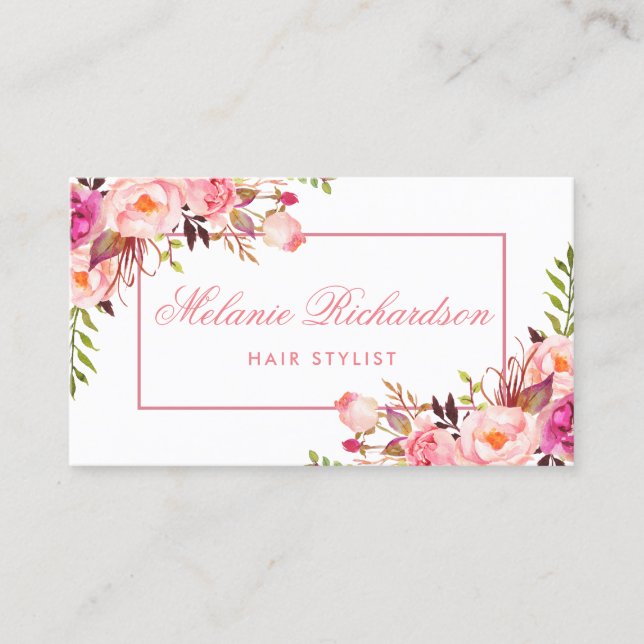 Pink Blush Floral Hair Stylist Appointment Card (Front)