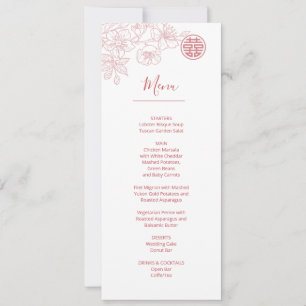 Pink Blush Floral Line Art Chinese Wedding Menu Invitation
