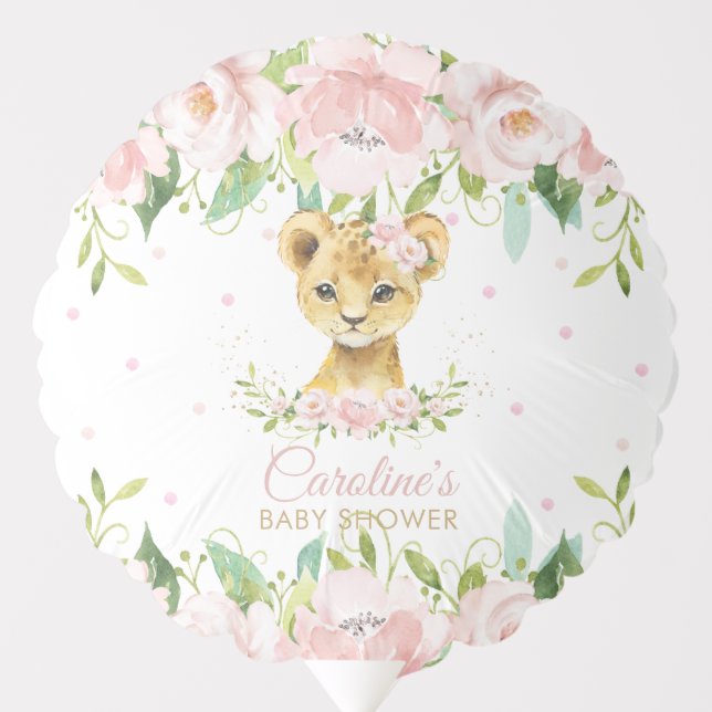 Pink Blush Floral Lion Birthday Baby Shower  Ballo Balloon (Front)