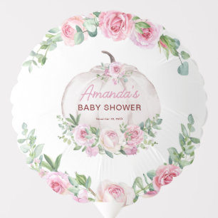 Pink Blush Floral Little Pumpkin Baby Shower Balloon