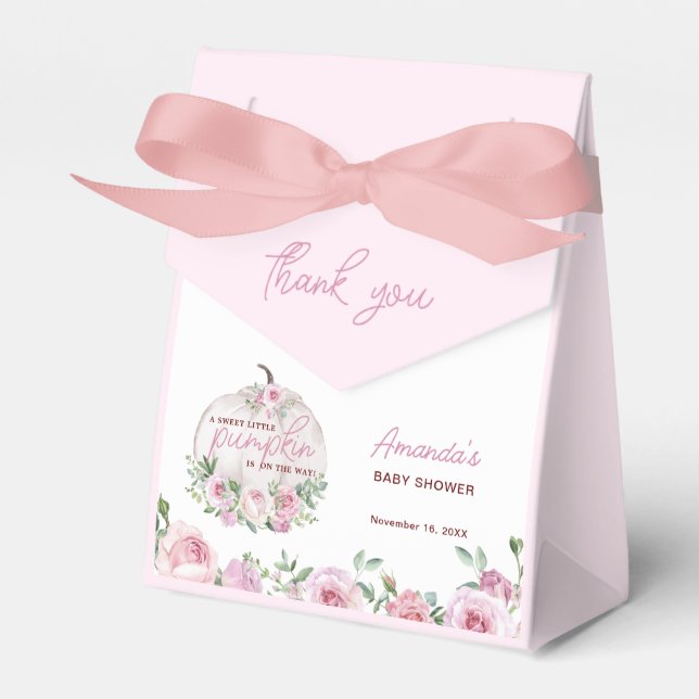 Pink Blush Floral Little Pumpkin Baby Shower Favor Boxes (Front Side)