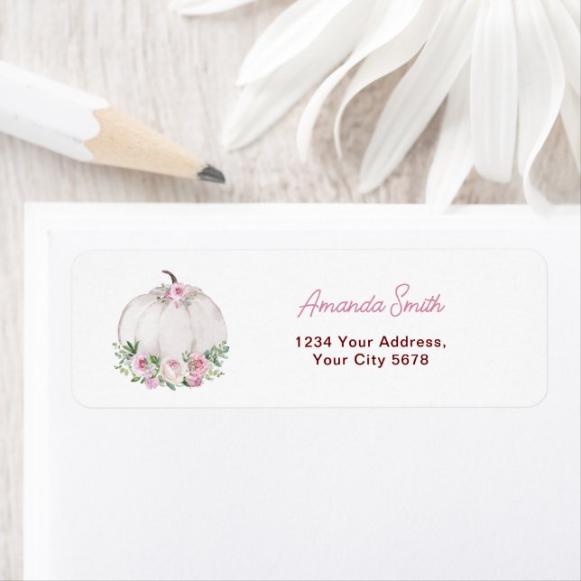 Pink Blush Floral Little Pumpkin Baby Shower Label (Insitu)