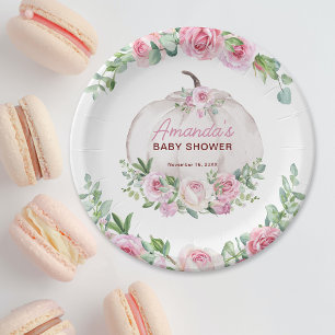 Pink Blush Floral Little Pumpkin Baby Shower Paper Plates