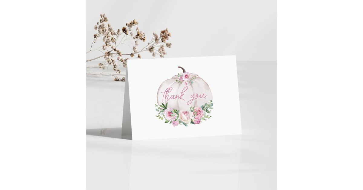 Pink Blush Floral Little Pumpkin Baby Shower Thank You Card | Zazzle